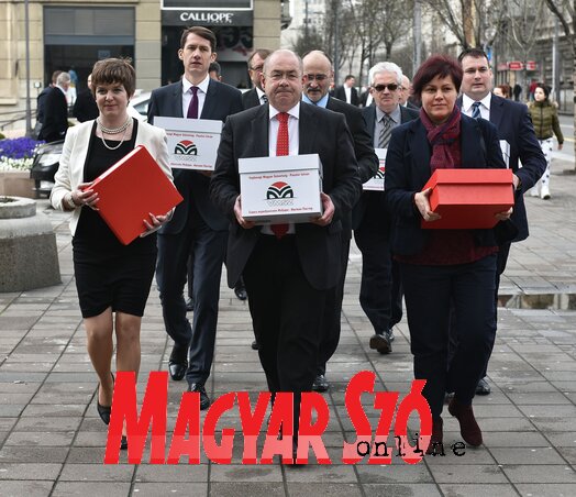 A VMSZ átadta a támogató aláírásokat (Ótos András felvétele) A VMSZ átadta a támogató aláírásokat (Ótos András felvétele)