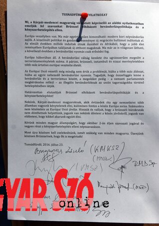 Az Európai Unió elhibázott bevándorláspolitikáját és kötelező betelepítési kvótáját elutasító közös nyilatkozat (Ótos András felvétele) Az Európai Unió elhibázott bevándorláspolitikáját és kötelező betelepítési kvótáját elutasító közös nyilatkozat (Ótos András felvétele)