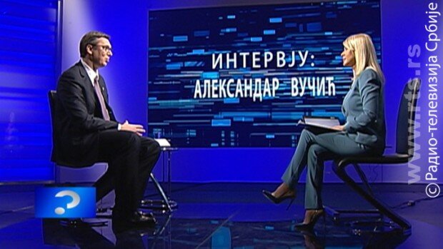 Aleksandar Vučić miniszterelnök a Szerbiai Rádió és Televízió Upitnik című műsorában (Fotó: rts.rs)