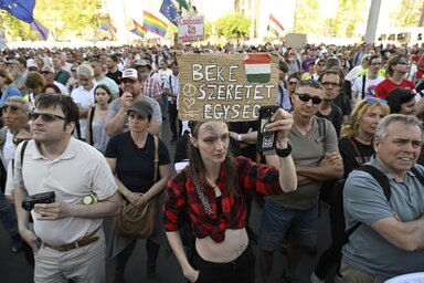 A gyülekezési jogról szóló törvény módosításának visszavonásáért tüntettek Budapesten (Fotó: MTI)