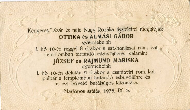 Az esküvői meghívó Az esküvői meghívó