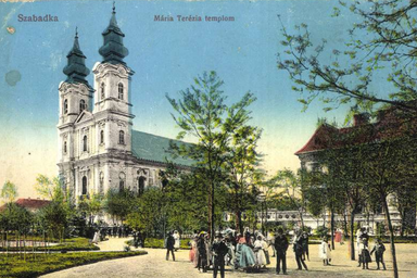 A szabadkai Szent Teréz-templom egy régi képeslapon (gallery.hungaricana.hu)