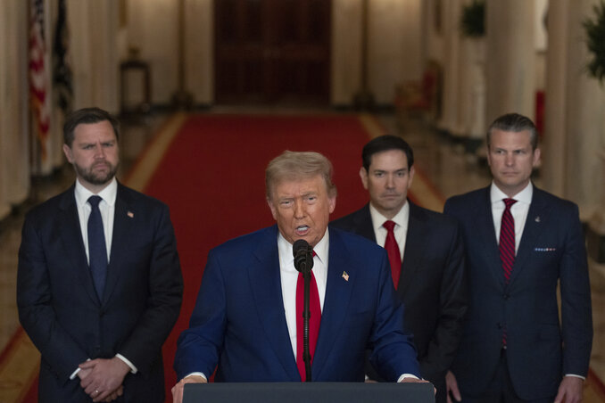 Donald Trump a Fehér Házban jelentette be az amerikai légitámadás sikerét (Fotó: Beta/AP)