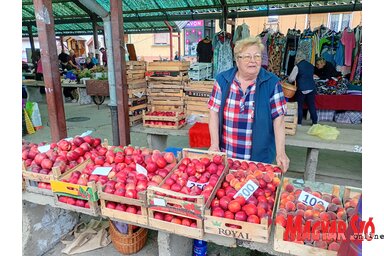 Serfőző Erika a magyarkanizsai piacon is árulja az ízletes horgosi őszibarackot (Fotó: BJK)