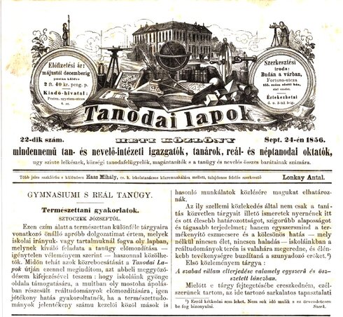 Tanulmányait a Tanodai Lapok is közölte (1856) Tanulmányait a Tanodai Lapok is közölte (1856)