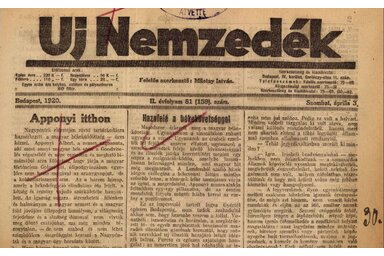 Az Új Nemzedék című budapesti napilap fejléce / Fotó: trianon100.uni-nke.hu