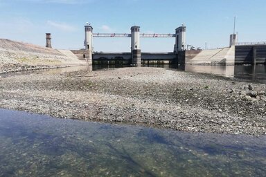 A békésszentandrási duzzasztó alatt elfogyott a Hármas-Körös (Fotó: behir)