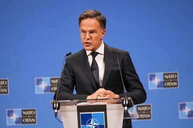 Mark Rutte NATO-főtitkár a brüsszeli sajtótájékoztatón (Fotó: AP via Beta)