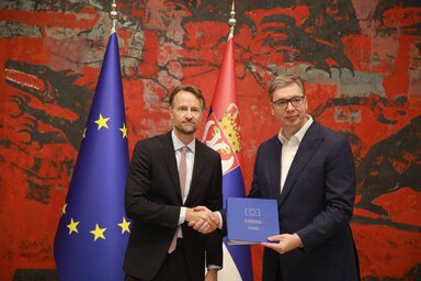 Az államfő a sajtószabadságról is szólt, hangsúlyozva, hogy mindenben ellentétes véleményen van az EU küldöttségének vezetőjével (Fotó: Beta)