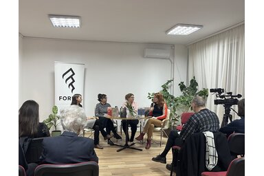 A beszélgetés részvevői: Bíró Tímea, Bicskei Gabriella, Sági Varga Kinga és Orovec Krisztina  / Fotó: Ladišić Nóra