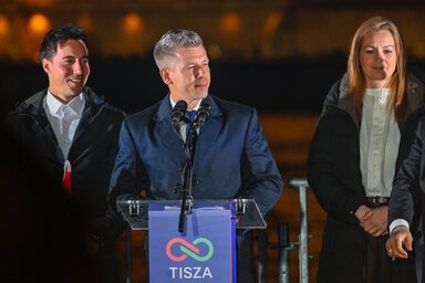 Magyar Péter a Tisza Párt eredményváróján (Fotó: MTI)