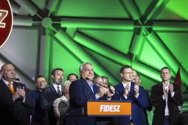 Orbán Viktor a Fidesz–KDNP eredményváróján (Fotó: MTI)
