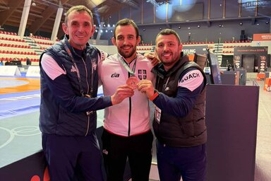 Nemes Viktor márciusban bronzérmet szerzett a tiranai rangsorversenyen (Fotó: facebook.com/WrestlingSRB)