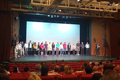 A film alkotóinak egy része a magyarkanizsai vetítésen (Bajić Jenei Klementina felvétele)