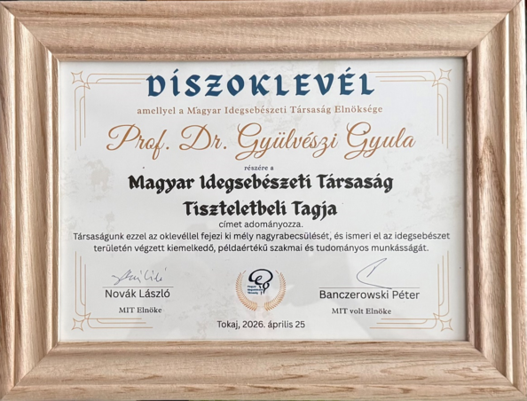 A vajdasági magyar idegsebésznek ítélt díszoklevél