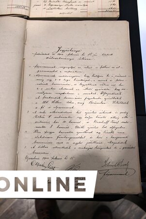 Részlet a helyi Önkéntes Tűzoltó Egyesület választmányának jegyzőkönyvéből. Készült: 1904. február 15-én (Fotó: Paraczky László)