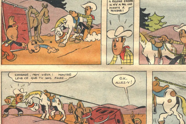 Az 1946-ban megjelent Arizona 1880 Lucky Luke képregény egyik oldala./ Fotó: zona-bede.blogspot.com