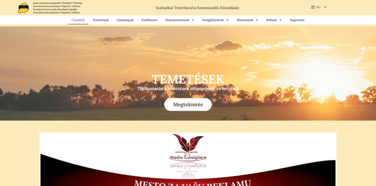 Temetkezési Kommunális Közvállalat weboldala