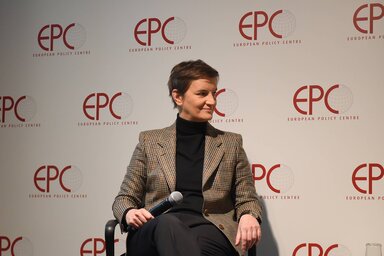 Ana Brnabić Brüsszelben, az Európai Politikai Központban tartott sajtótájékoztatón (Fotó: Beta)