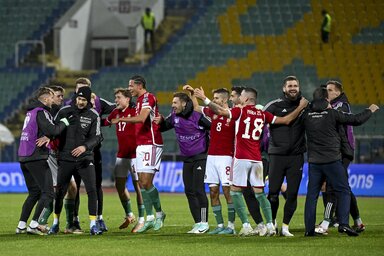 Meccs utáni ünneplés a magyar csapatnál (Fotó: MTI)