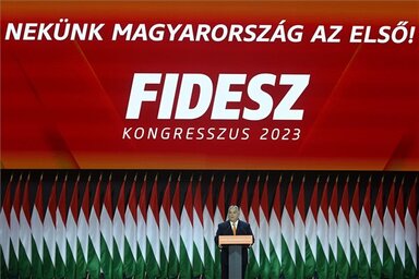 Orbán Viktor miniszterelnök, a Fidesz újraválasztott elnöke beszédet mond a Fidesz - Magyar Polgári Szövetség tisztújító kongresszusán, fotó: MTI