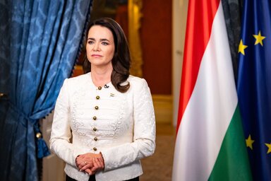 Novák Katalin jelenti be lemondását a Sándor-palotában (MTI/Sándor-palota)
