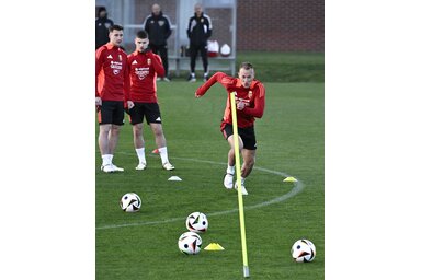 A magyar válogatott a telki edzőtáborozáson (Fotó: MTI)