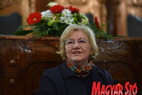 Szili Katalin miniszterelnöki főtanácsadó a KÉSZ-fórumsorozatán az Együttműködő nemzet - A határon túli magyarság helyzete és jövője című beszélgetésen Szabadkán a városháza dísztermében.