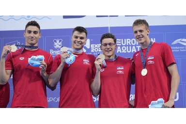 A 4×100-as férfi váltó a szerb úszás történetének negyedik Eb-aranyérmét szerezte (Beta/AP)