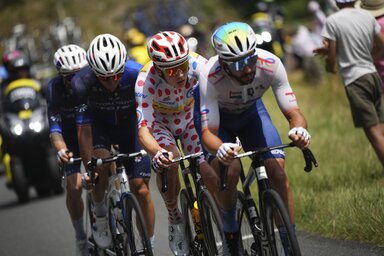 Anthony Turgis, Jonas Abrahamsen, Valentin Madouas és Quentin Pacher a nap szökésében (Fotó: Beta/AP)