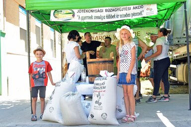 Az idei jótékonysági akcióra 23,5 tonna búzát hoztak a gazdák (Gergely Árpád felvétele)