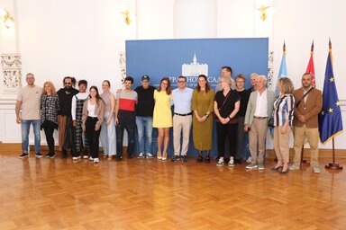 A városházán tegnap fogadták az Újvidéki Dzsesszfesztivál szervezőit és résztvevőit, az önkormányzat illetékesei már régen felismerték a rendezvény jelentőségét (Fotó: novisad.rs)