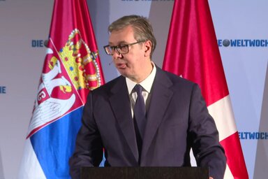 Vučić a zürichi panelbeszélgetésen a gyorsan változó világról beszélt, megállapítva, hogy a nyugati dominancia lassan, de biztosan hanyatlik (Fotó:  Tanjug)