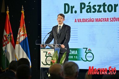 Dr. Pásztor Bálint részletesen bemutatta a párt történetét, az alapításától kezdve az elnökök munkásságán keresztül a különböző korszakok kihívásait és sikereit (Fotó: Molnár Edvárd)