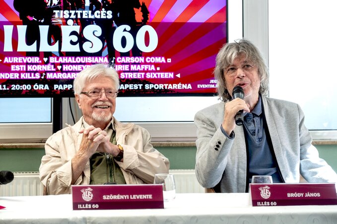 Bródy János (j) és Szörényi Levente a Tisztelgés – Illés 60 koncert sajtótájékoztatóján a budapesti Remíz étteremben 2024. szeptember 11-én (Forrás: MTI/Szigetváry Zsolt) Bródy János (j) és Szörényi Levente a Tisztelgés – Illés 60 koncert sajtótájékoztatóján a budapesti Remíz étteremben 2024. szeptember 11-én (Forrás: MTI/Szigetváry Zsolt)