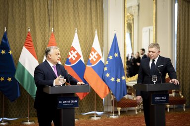 Orbán Viktor és Robert Fico közös sajtótájékoztatója (Fotó: MTI/Miniszterelnöki Sajtóiroda)