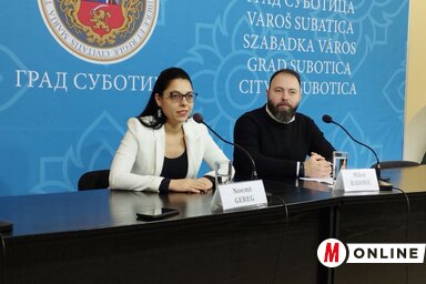 Görög Noémi és Miloš Radović a sajtótájékoztatón / Lukács Melinda felvétele