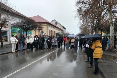 Megemlékezők a topolyai Fő utcán (Tóth Péter felvétele)