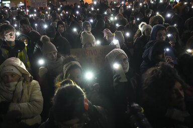 Tüntetés Kragujevacon (Fotó: Beta)