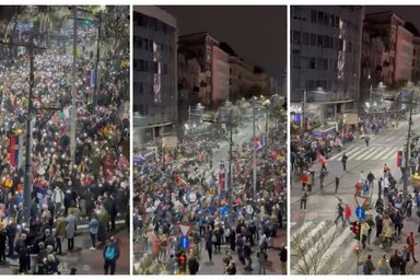 A békés megemlékezést megszakító incidens pillanatai (Fotó: X/Biljana Lukić/Nova.rs)