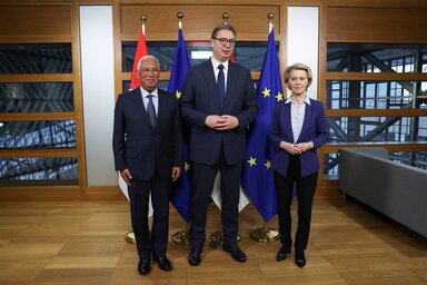 António Costa, Aleksandar Vučić és Ursula von der Leyen (Fotó: Beta)