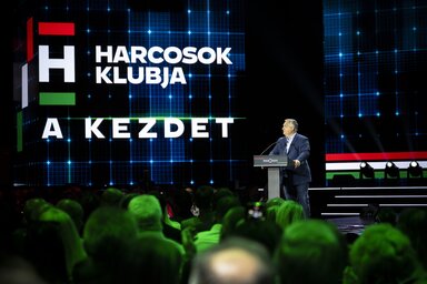 Orbán Viktor beszédet mond a Harcosok klubja – A kezdet elnevezésű rendezvényen (Fotó: MTI/Miniszterelnöki Kommunikációs Főosztály/Benko Vivien Cher)