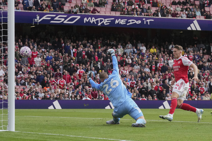 Gyökeres gólja a Nottingham Forest ellen (Fotó: Beta/AP)