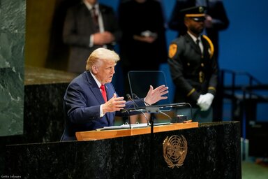 Donald Trump amerikai elnök beszédet mond az ENSZ Közgyűlésén (Fotó: David Dee Delgado / Bloomberg / Getty Images Hungary)