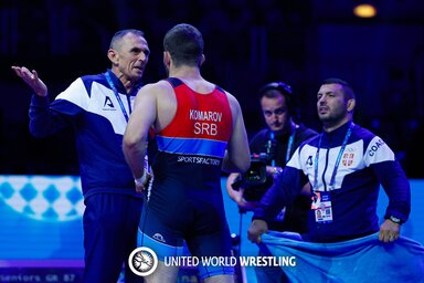 Vojislav Trajković (balról) bízott Komarov sikerében, ugyanakkor elmondta, Nagy és Tibilov érme is csak egy hajszálon múlt (Fotó: UWW)