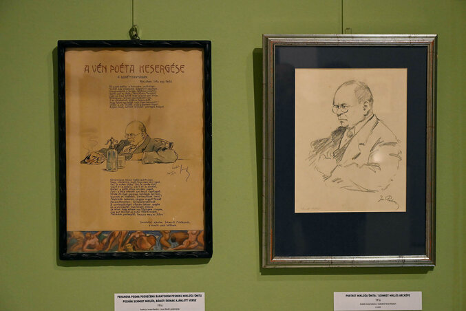 Pechán József Schmidt Miklósnak ajánlott verse és rajza az íróról