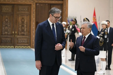 A négynapos üzbegisztáni látogatása első napján az elnök hangsúlyozta, hogy mélyen lenyűgözte Mirzijojev elnök munkája (Fotó: Instagram/buducnostsrbijeav)