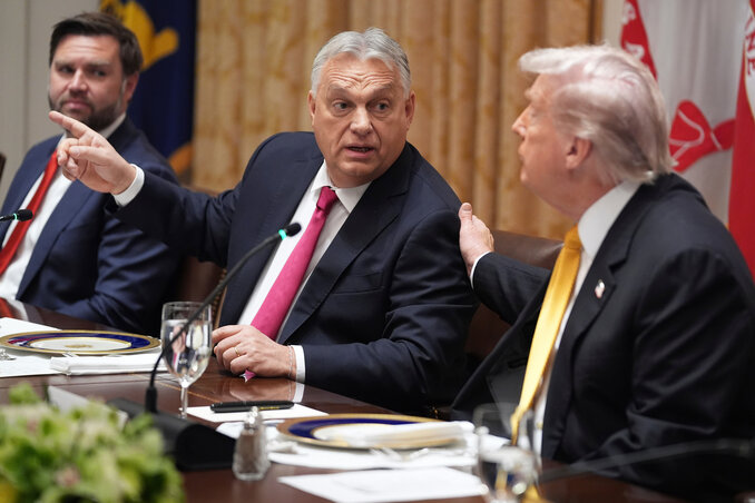 Orbán Viktor és Donald Trump a sajtótájékoztatón (Fotó: Beta/AP)