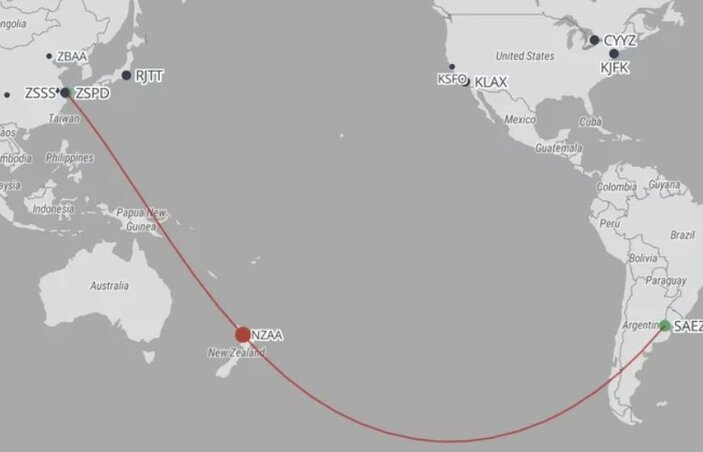 A China Eastern 25 órás repülőjáratának útvonala. Miért pont ezt a két várost köti össze a járat? Argentína kifejezetten kedvelt üdülőközpont a kínaiak körében, ráadásul a becslések szerint körülbelül ötvenezer kínai él a dél-amerikai ország területén