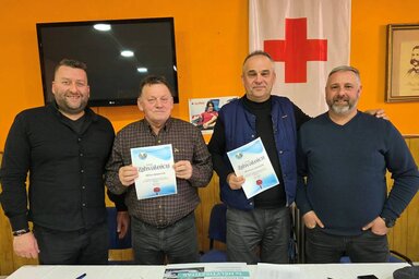 Az egyesület előző és mostani vezetői: Dobosi Attila, Mile Antunović, Miroslav Andrašek és Zsáki Róbert (Fotó: EUR Jezero)